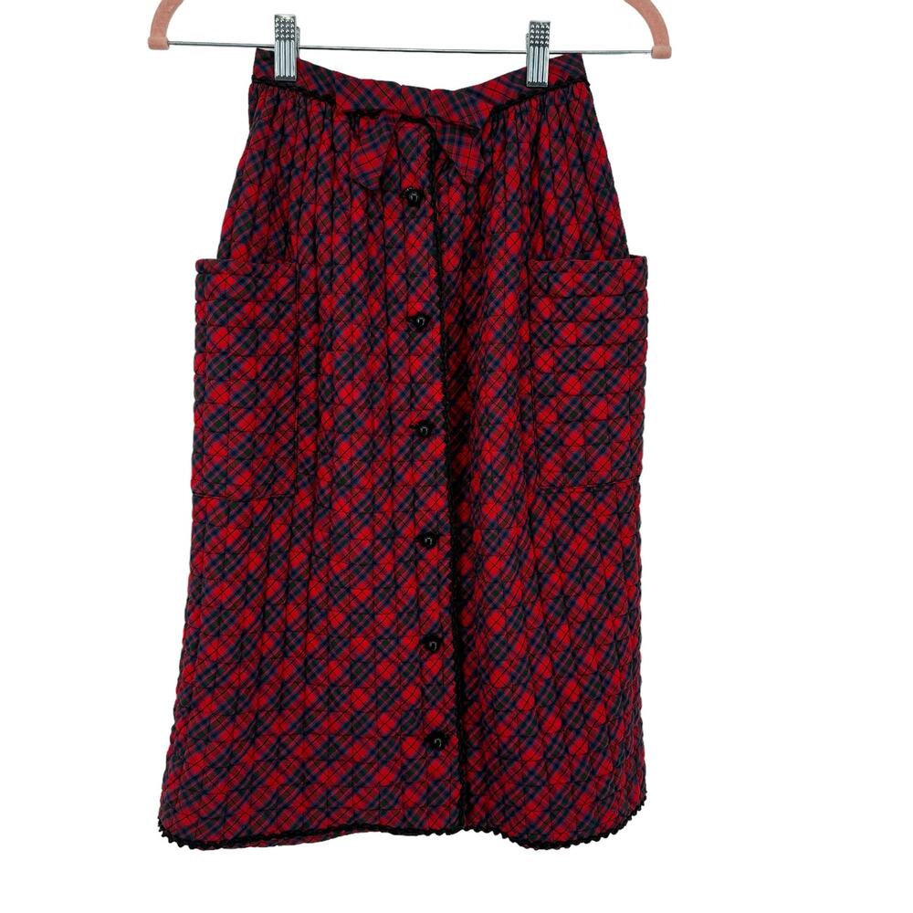 Vintage Lanz of Salzburg Plaid Quilted Button Front Maxi Skirt Girls 4/5
